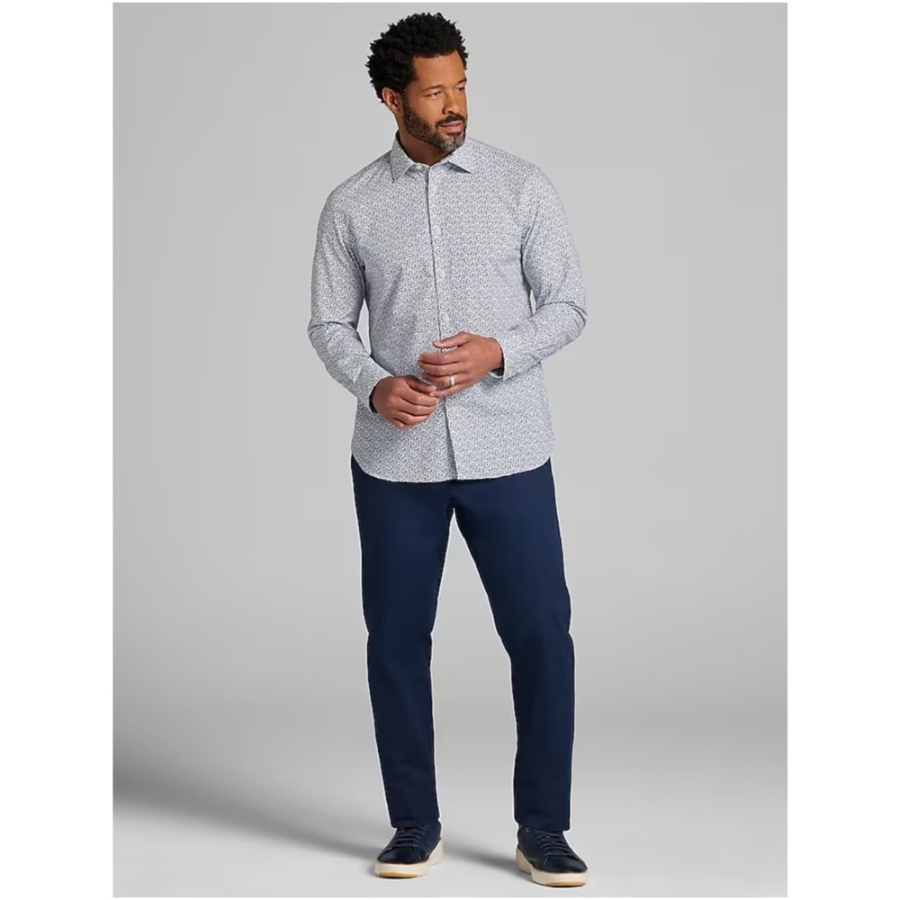 Joseph Abboud Blue & White Patterned Casual Button Down Shirt